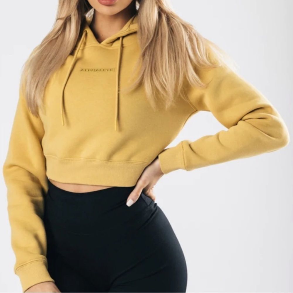 Alphalete Crop Sweatshirt Long Sleeve Hoodie Mustard Yellow Size Medium